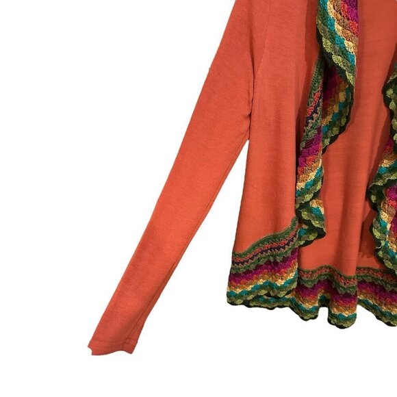 Double Zero Cardigan Sweater Rainbow Crochet Open Rainfall Collar Cottage Size M - Picture 3 of 6